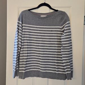 Tommy Hilfiger White & Gray Striped Sweater - L